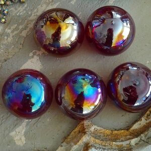 Red Iridescent Oil Spill Handblown Glass Christmas Balls Table Candy Decor